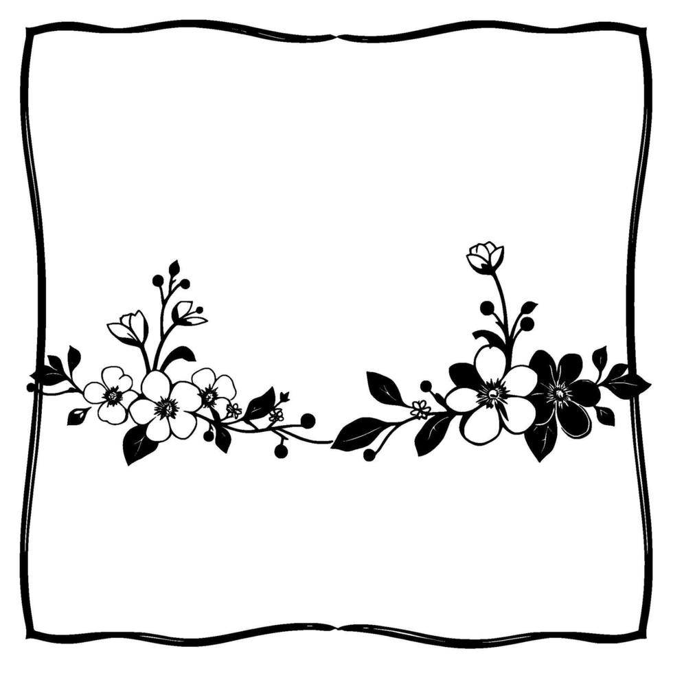 elegant black white floral border delicate blossom arrangement with decorative frame elements. vector