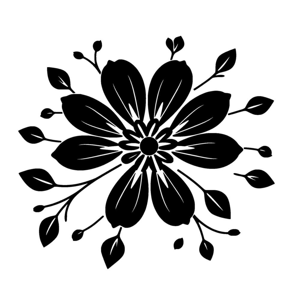 black and white geometric floral with leafy accents on a white background vector