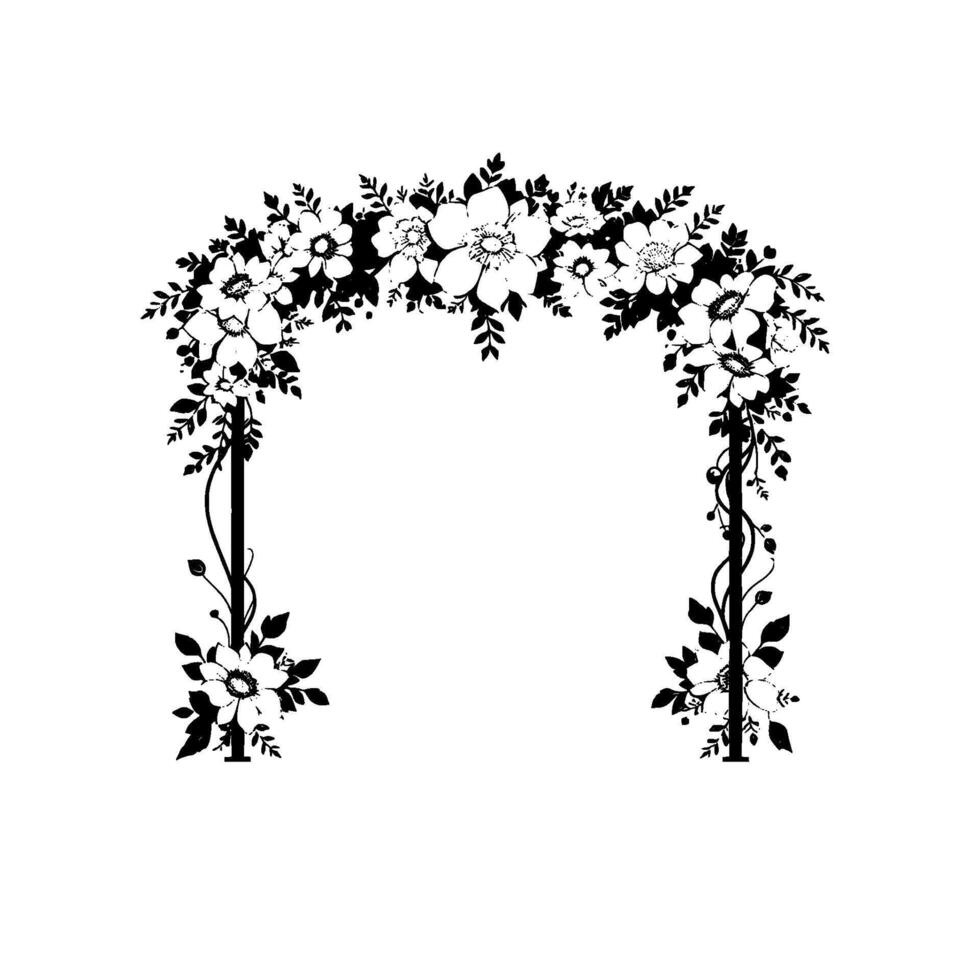 elegant black and white floral arch a detailed illustration of a wedding ceremony structure with lush blossoms and foliage, isolated on white. vector