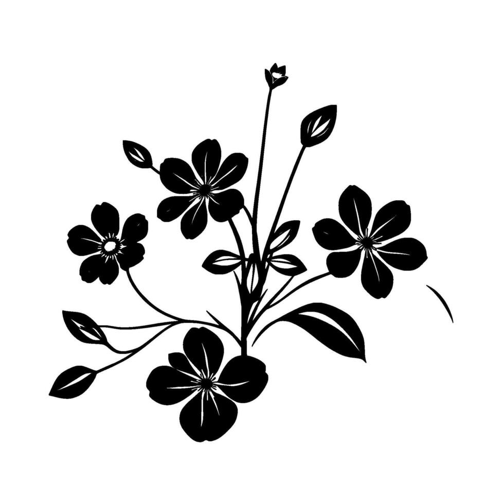 bold black and white floral illustration a decorative arrangement of blossoms, buds, and leaves. vector