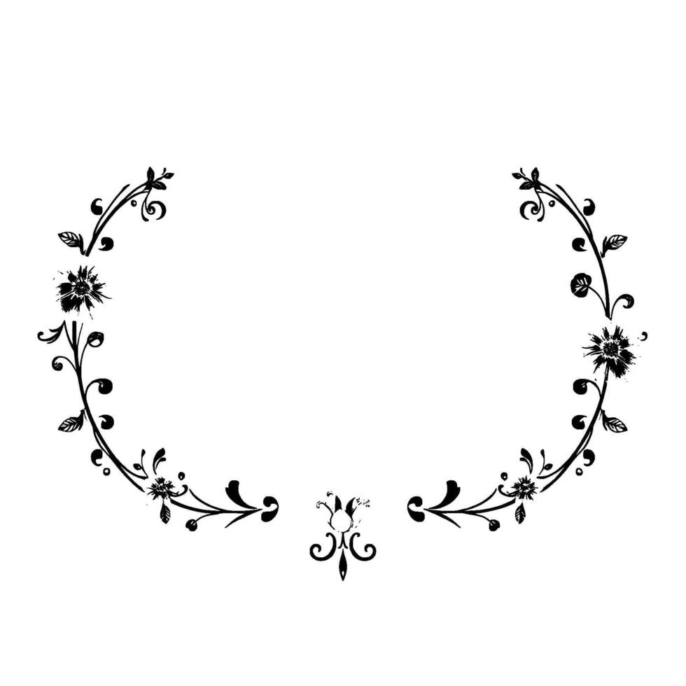 elegant black white floral crest a symmetrical featuring flowers, vines, and leaves, perfect for invitations or decorative elements. vector