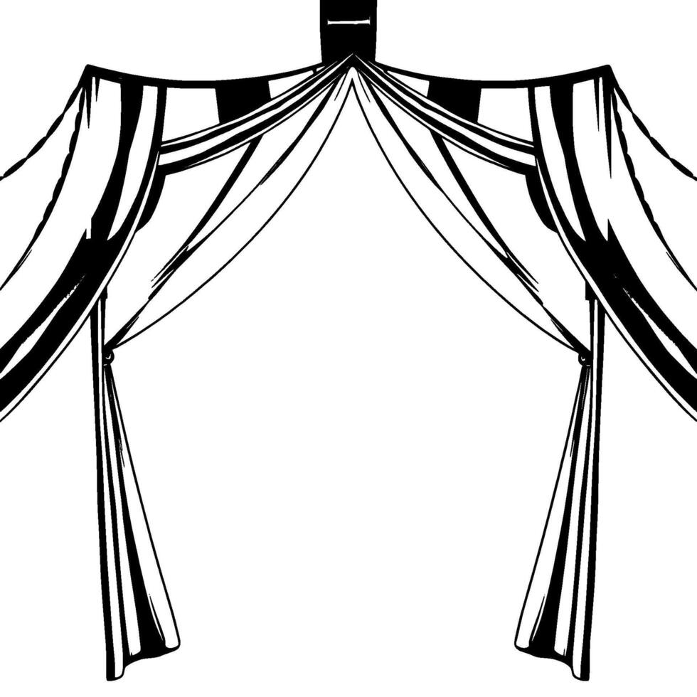 illustration of a dramatic circus tent opening, black and white, stripped fabric with a central void. vector