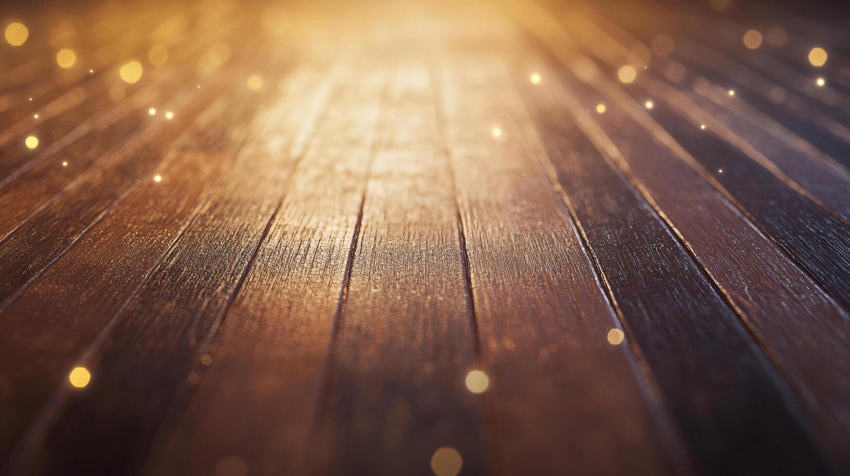 A wooden floor with a shiny surface and a lot of light reflecting off of it photo