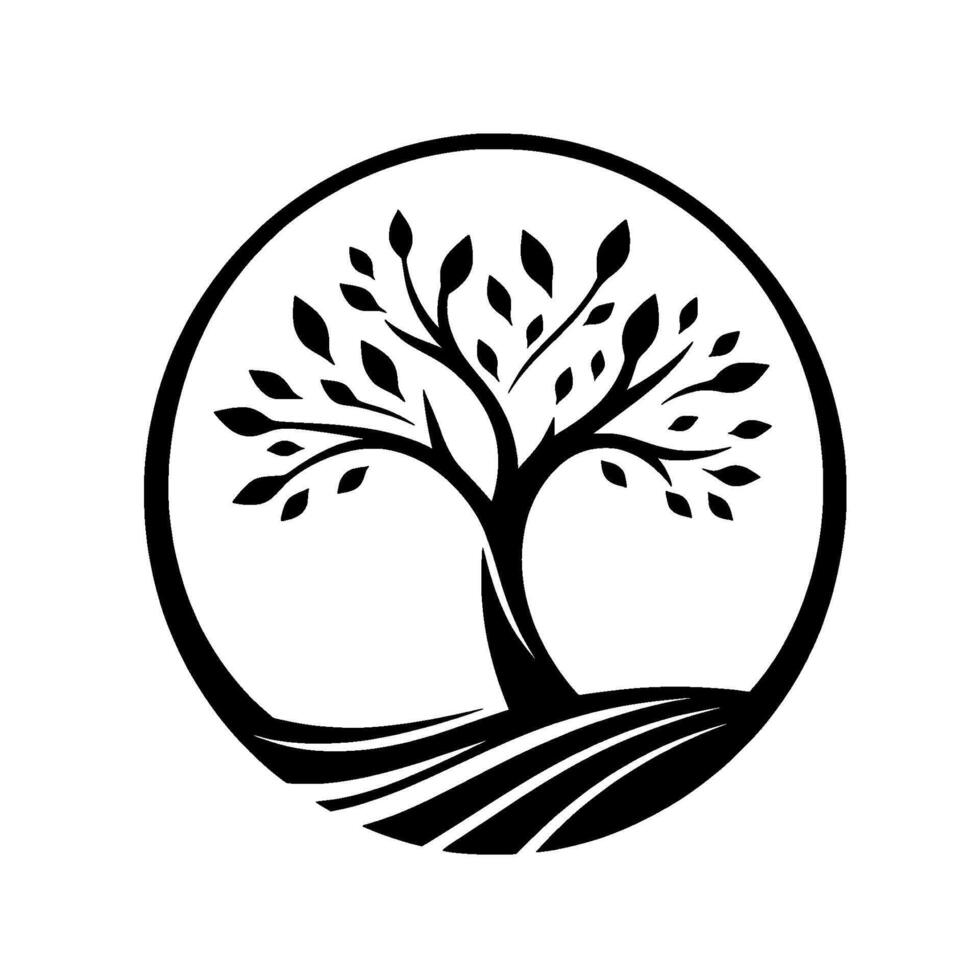 Black and White Tree of Life Enclosed in a Circle, Depicting Growth, Harmony, and Natures Beauty. vector