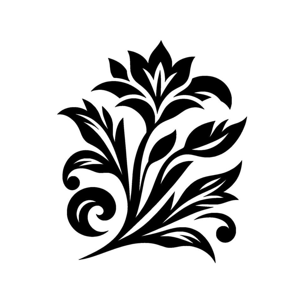 Art Silhouette Elegant floral in black and white, featuring stylized flowers, leaves, and graceful swirls on a clean, minimalist backdrop. vector