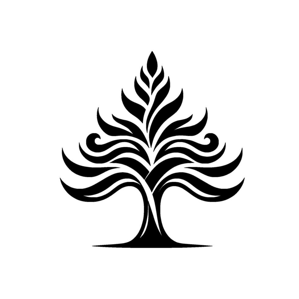 Stylized Black and White Tree Symbol , Featuring Symmetrical Branches and Leafy Crown on White Backdrop. vector