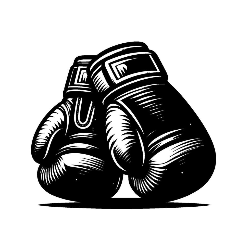 Bold Black White Illustration of Boxing Gloves, Symbolic of Power, Training, and the Fighting Spirit, Isolated on White. vector
