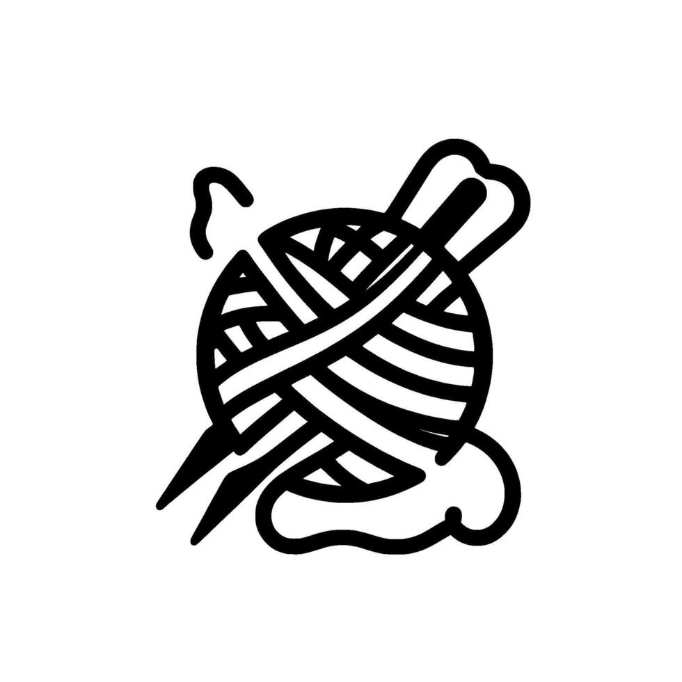 A minimalist, blackandwhite illustration of a ball of yarn with knitting needles, on a textured, white background. vector
