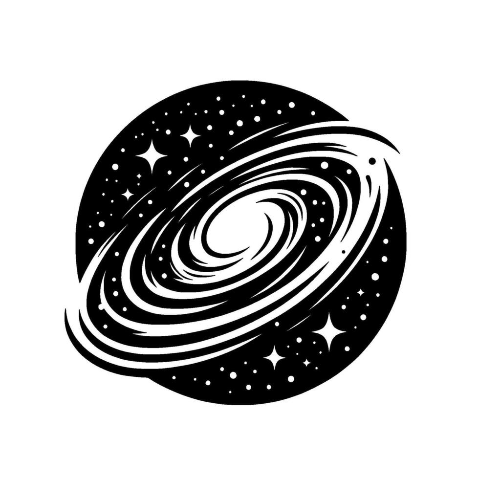 Artistic Black and White Illustration of a Spiral Galaxy with Stars and Cosmic Dust, Showcasing a Detailed Celestial . vector