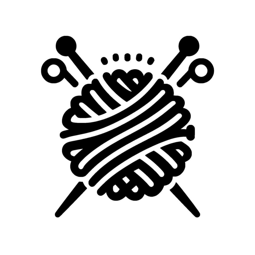 Monochromatic of a Yarn Ball with Crossed Knitting Needles Against a White Background, Representing Craft and Hobby. vector