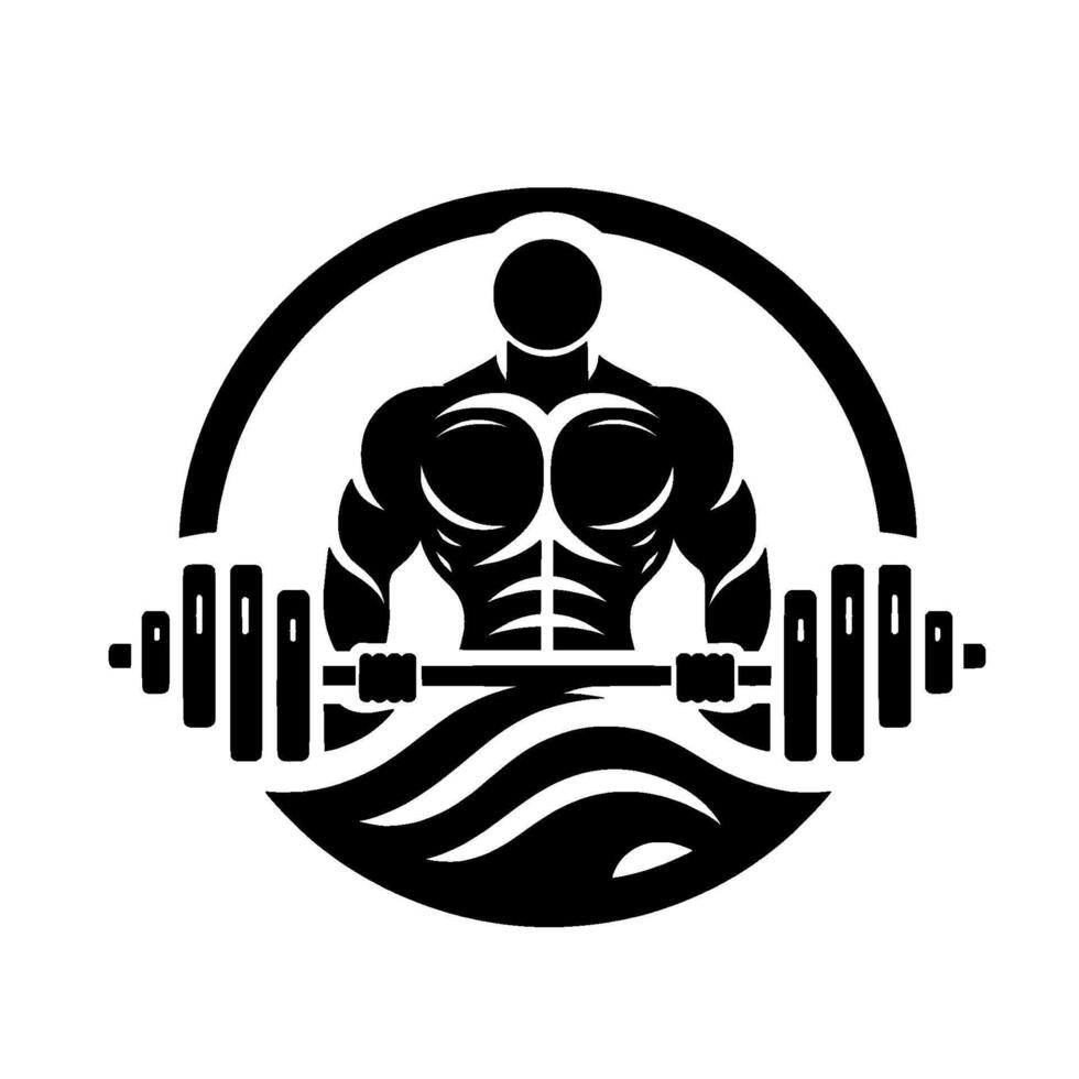 Muscular Silhouette Lifiting Barbell Within Circle Modern Gym Illustrating Fitness, Strength, And Workout Routine. vector