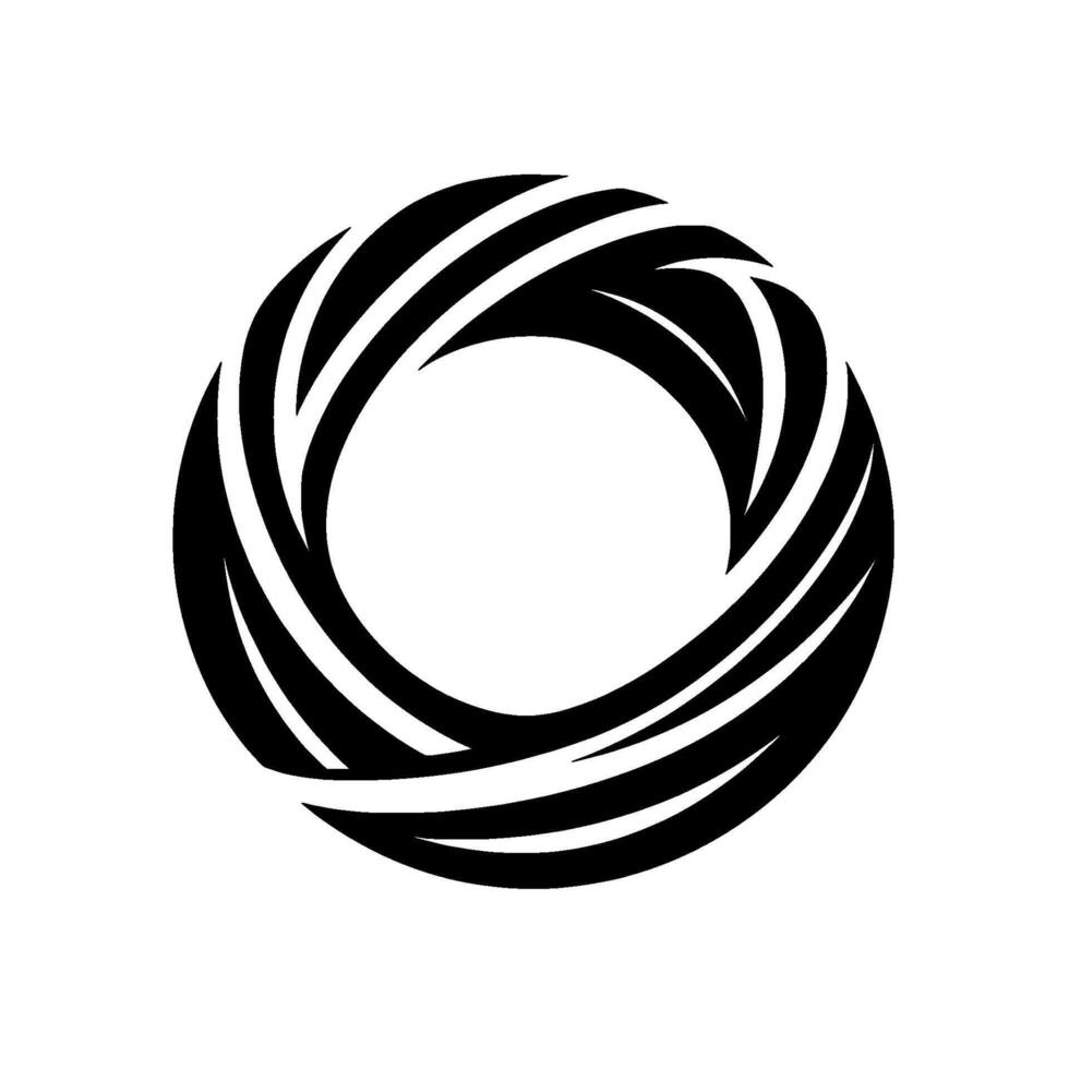 Abstract, minimalist of a circular shape created by layered, curved, black lines on a white backdrop. vector