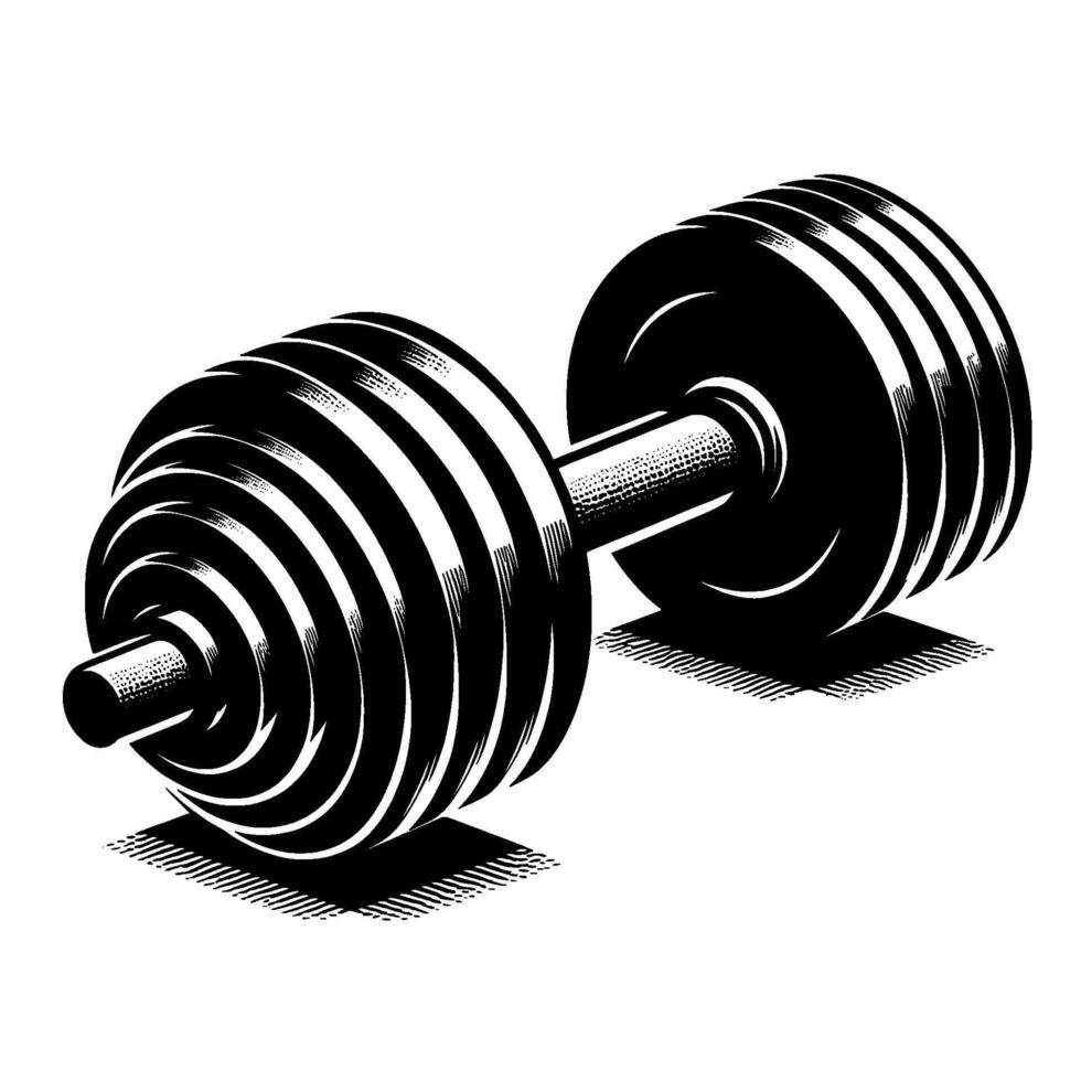 Stylized Black and White Dumbbell Illustration with Shadow, , and Minimalist Aesthetic on Clean White Background. vector