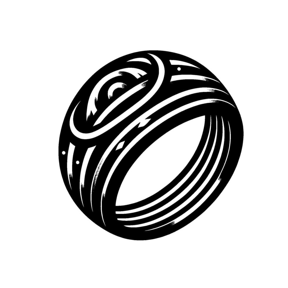 Intricate Black and White Ring with Geometric Patterns and Parallel Lines on a White Background. vector