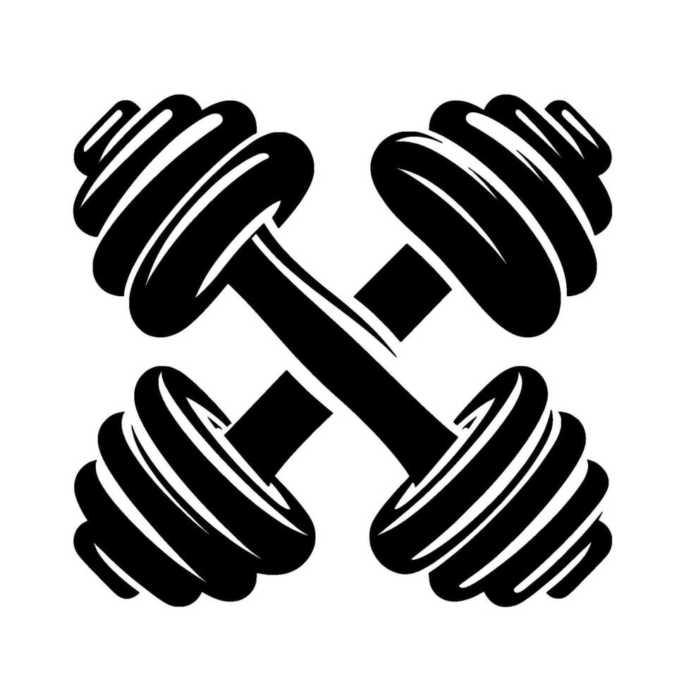 A monochrome illustration featuring two crossed barbells, showcasing a clean, minimalist aesthetic perfect for fitness and gym branding. vector