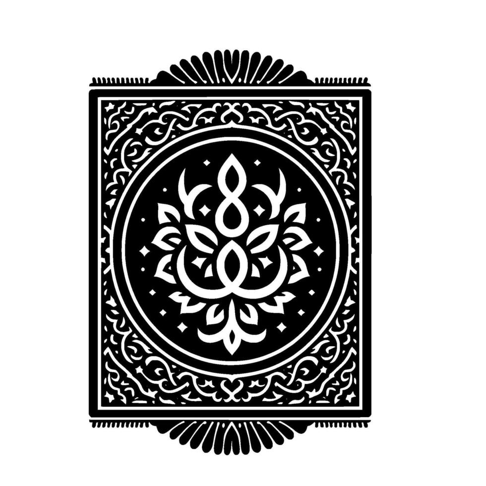 Ornate Black and White Geometric Floral Pattern in Framed Circular with Detailed Arabesque Border vector