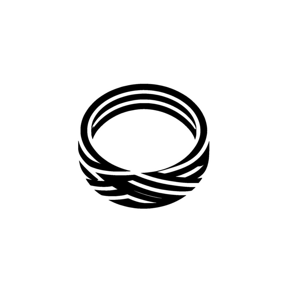 Abstract Black and White Woven RingShaped with Striated Texture and Minimalist Composition on White Background. vector