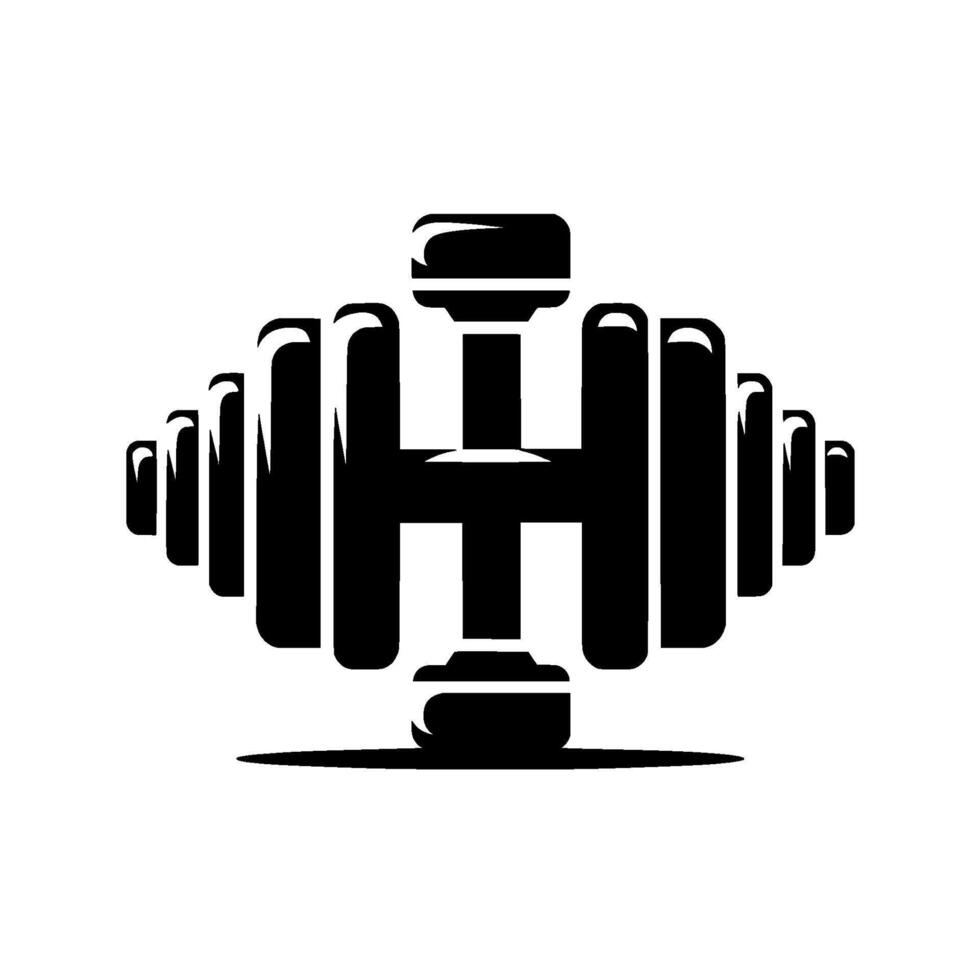 Bold, symmetrical black and white featuring an abstract barbell, suggesting strength, fitness, and gym elements. vector
