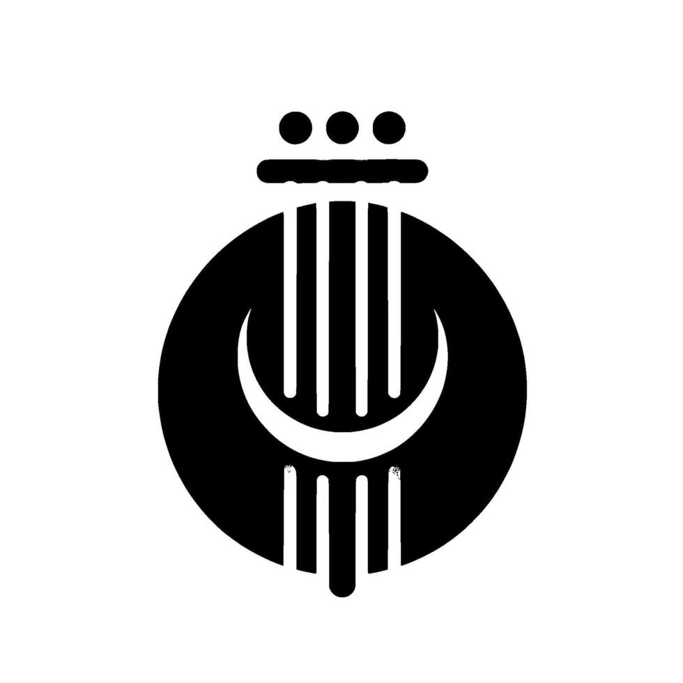 Black and white minimalist Abstract circular form with lines, three dots, and a crescent shape, all isolated against a white background. vector