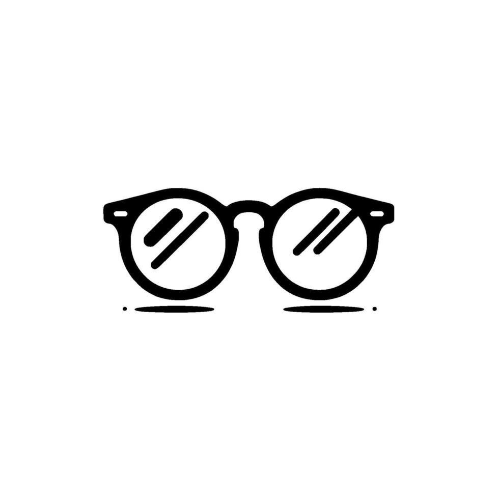 Minimalist Illustration of BlackRimmed Round Glasses with Reflections on a White Background, Representing Vision. vector