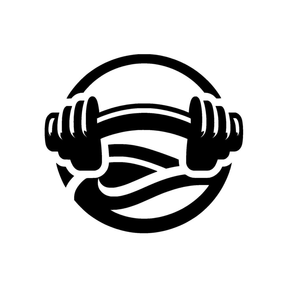 Bold Black and White Emblem of a Persons Hands Gripping a Barbell Inside a Circle, Illustrating Fitness, Strength, and Training. vector