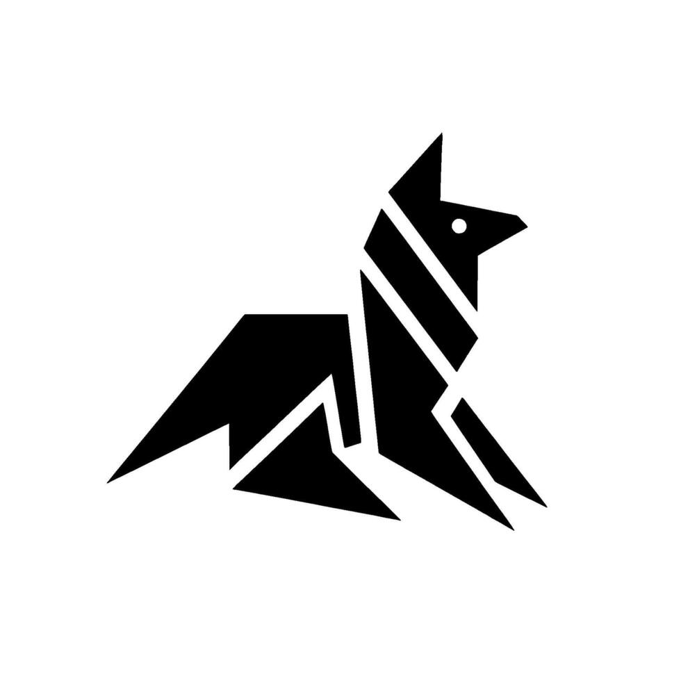 Black and White Geometric OrigamiStyle Dog Silhouette, Sitting, Minimalist on White Background. vector