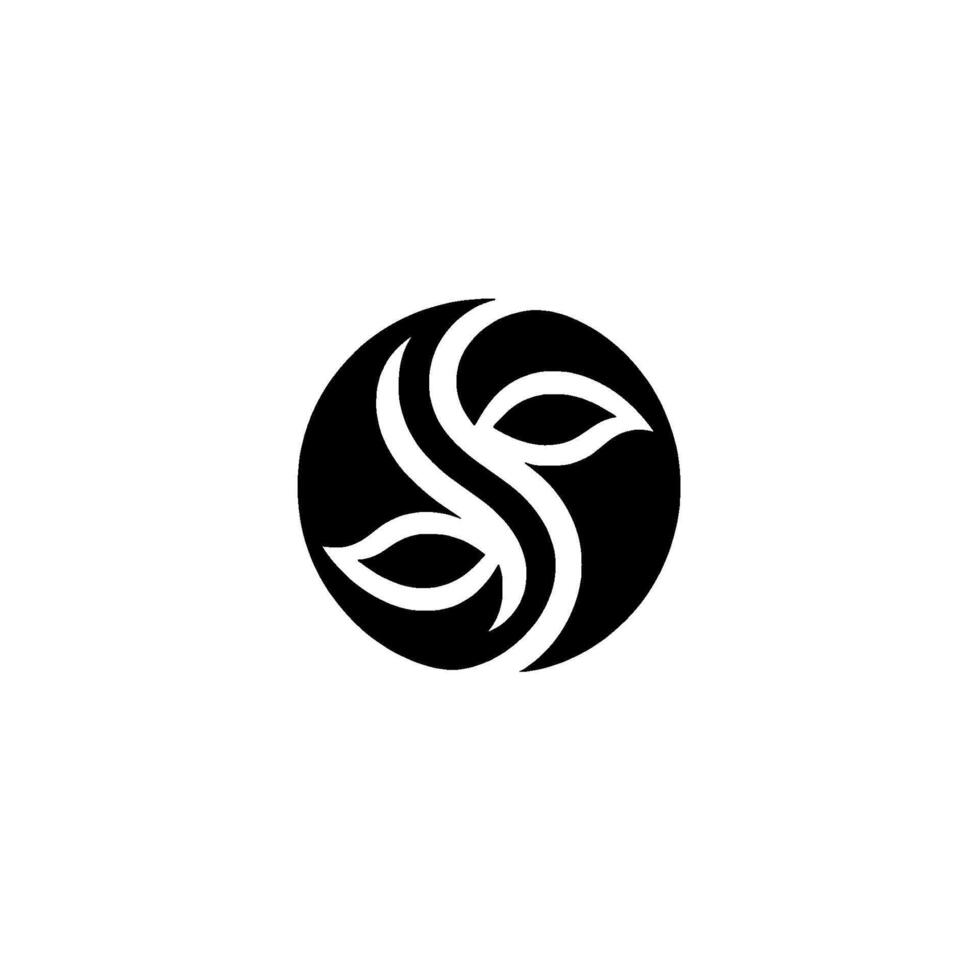 Minimalist black and white an abstract leaflike form enclosed in a circle, ideal for branding. vector