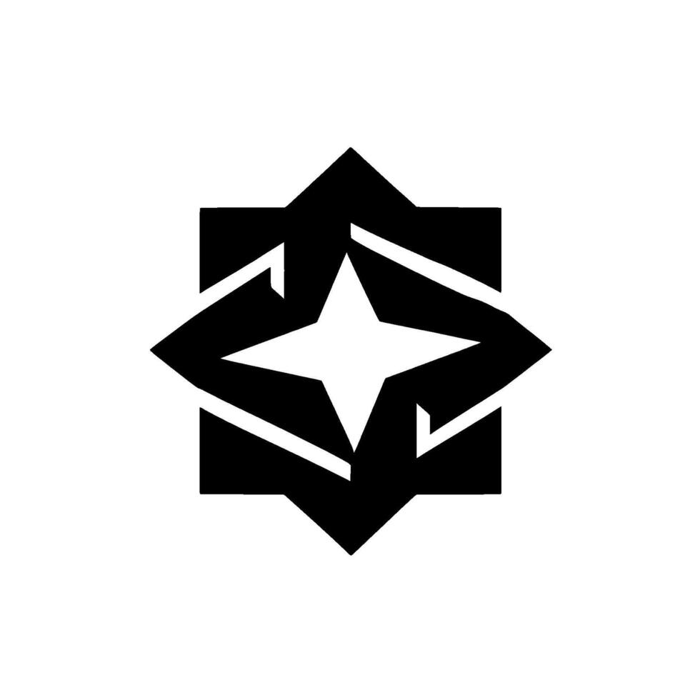 A geometrically designed, black and white abstract featuring a starshaped form within a square, minimalist and modern . vector