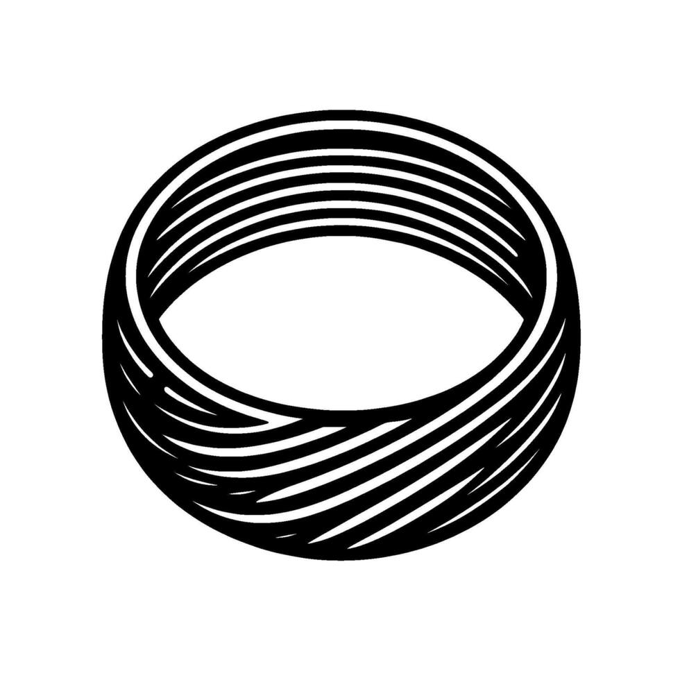 An isolated, artistic rendering of a black and white toroid, comprising layered curved lines, set against a pristine white background. vector