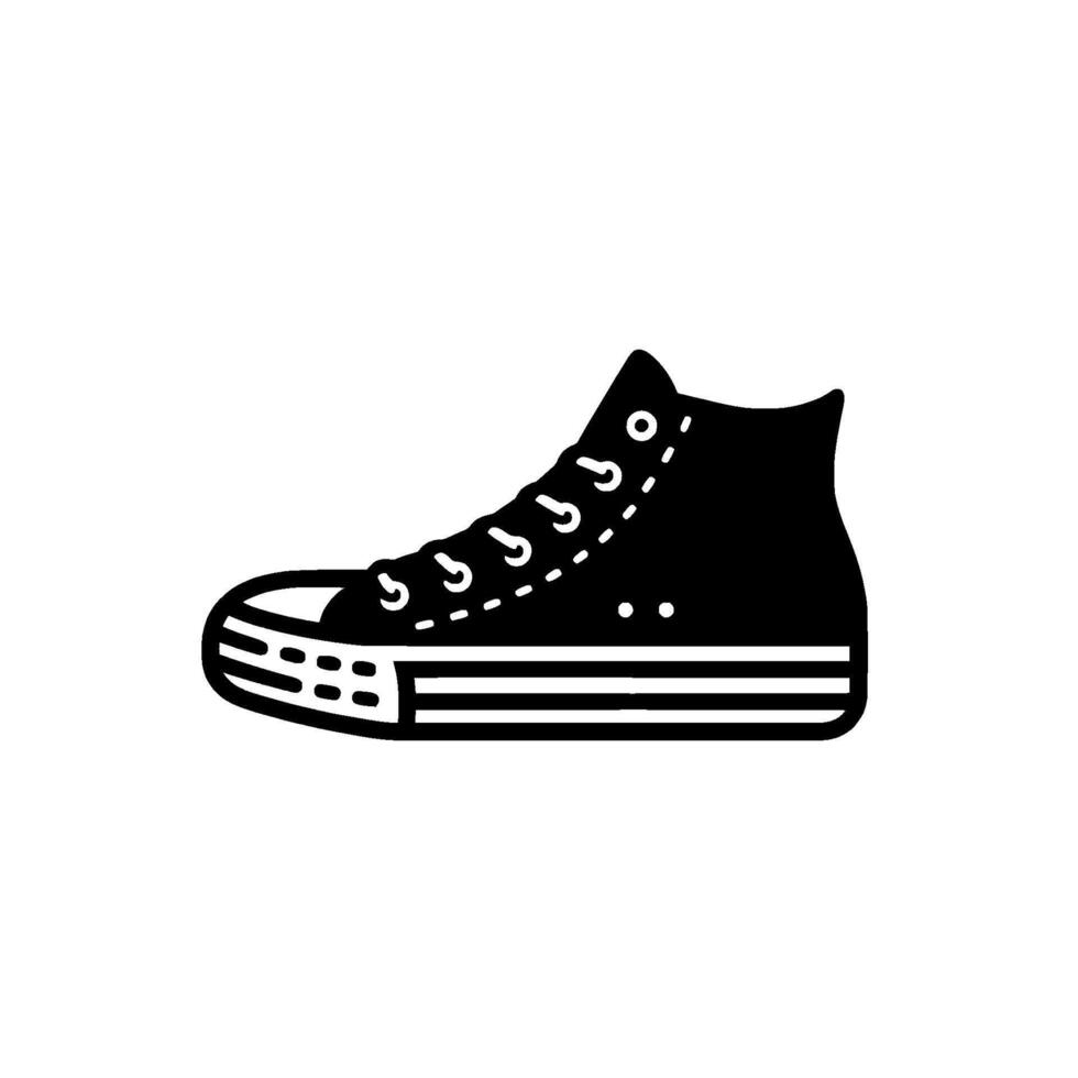 Bold Black and White of Classic HighTop Sneaker, Featuring Laces and Sole Detailing, on Clean White Backdrop. vector