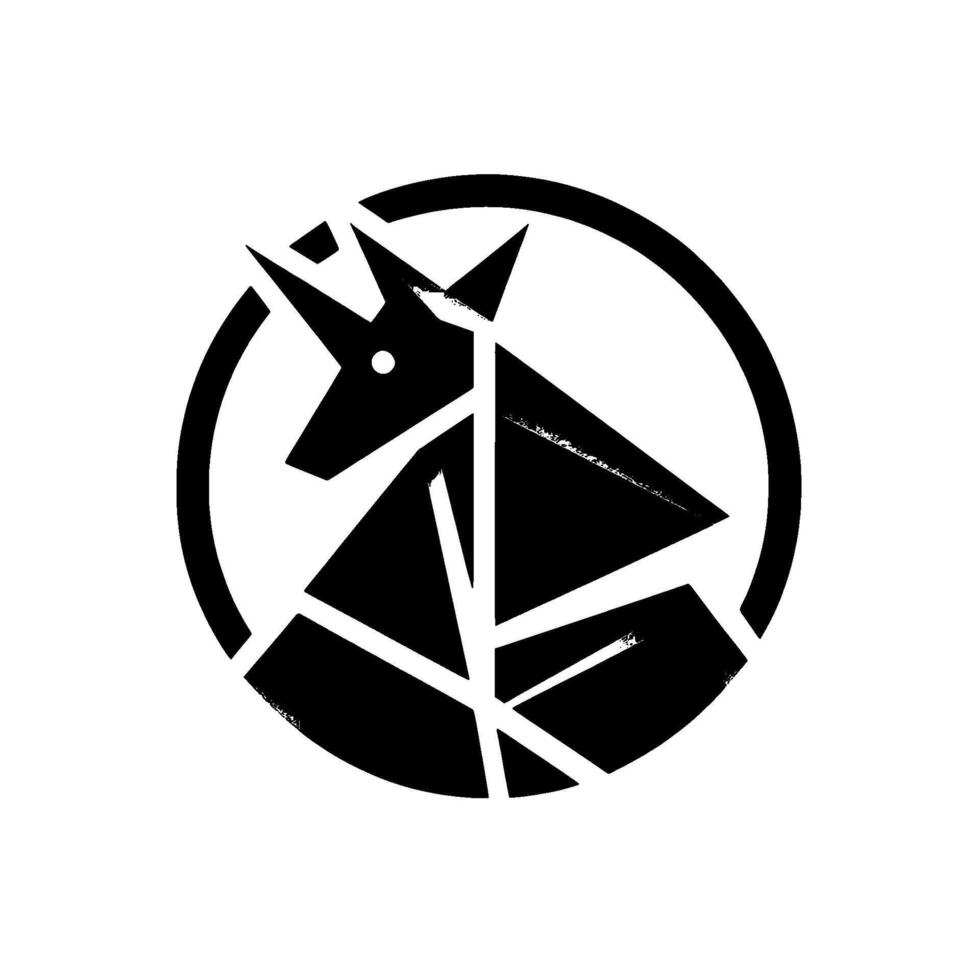 Abstract Geometric Unicorn Modern Black White Composition Inside a Circle, Stylized Animal Representation. vector