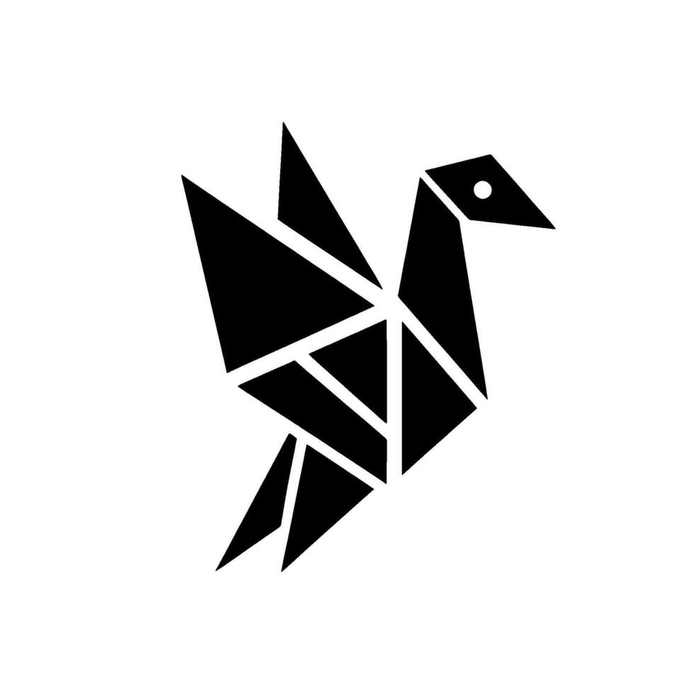 A sleek, minimalist geometric origami bird , presented in black against a stark white backdrop, conveying modern simplicity. vector