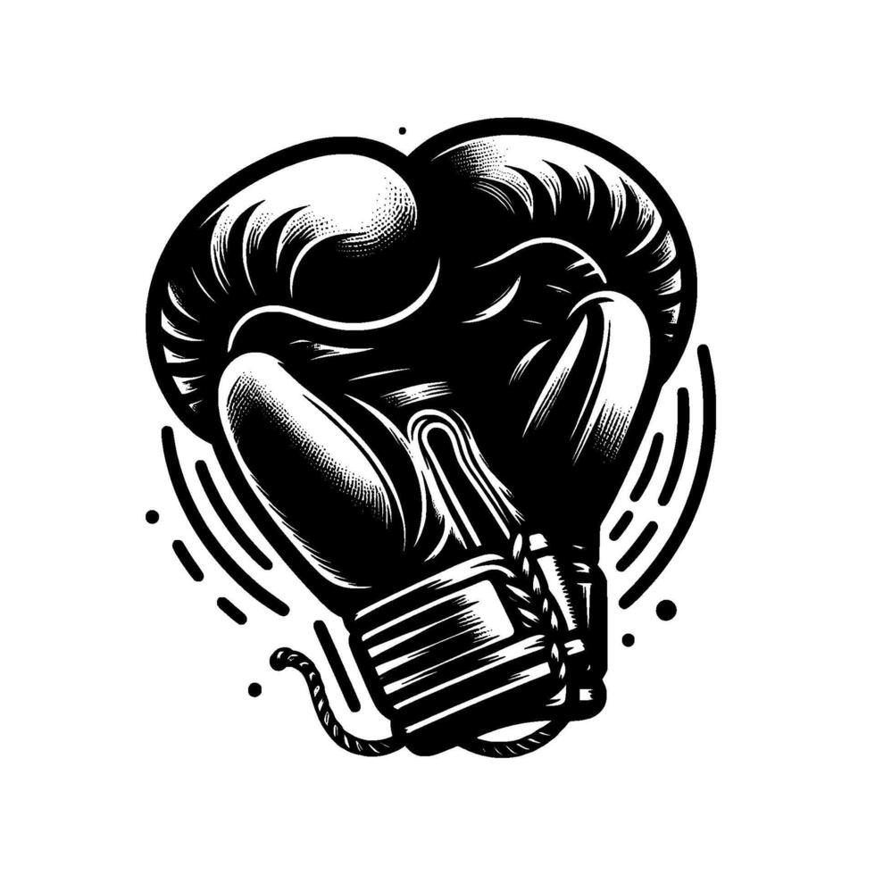 Intricate Black and White Illustration of Boxing Gloves, Presented in Heart Shape, With Striking Detail and Texture. vector