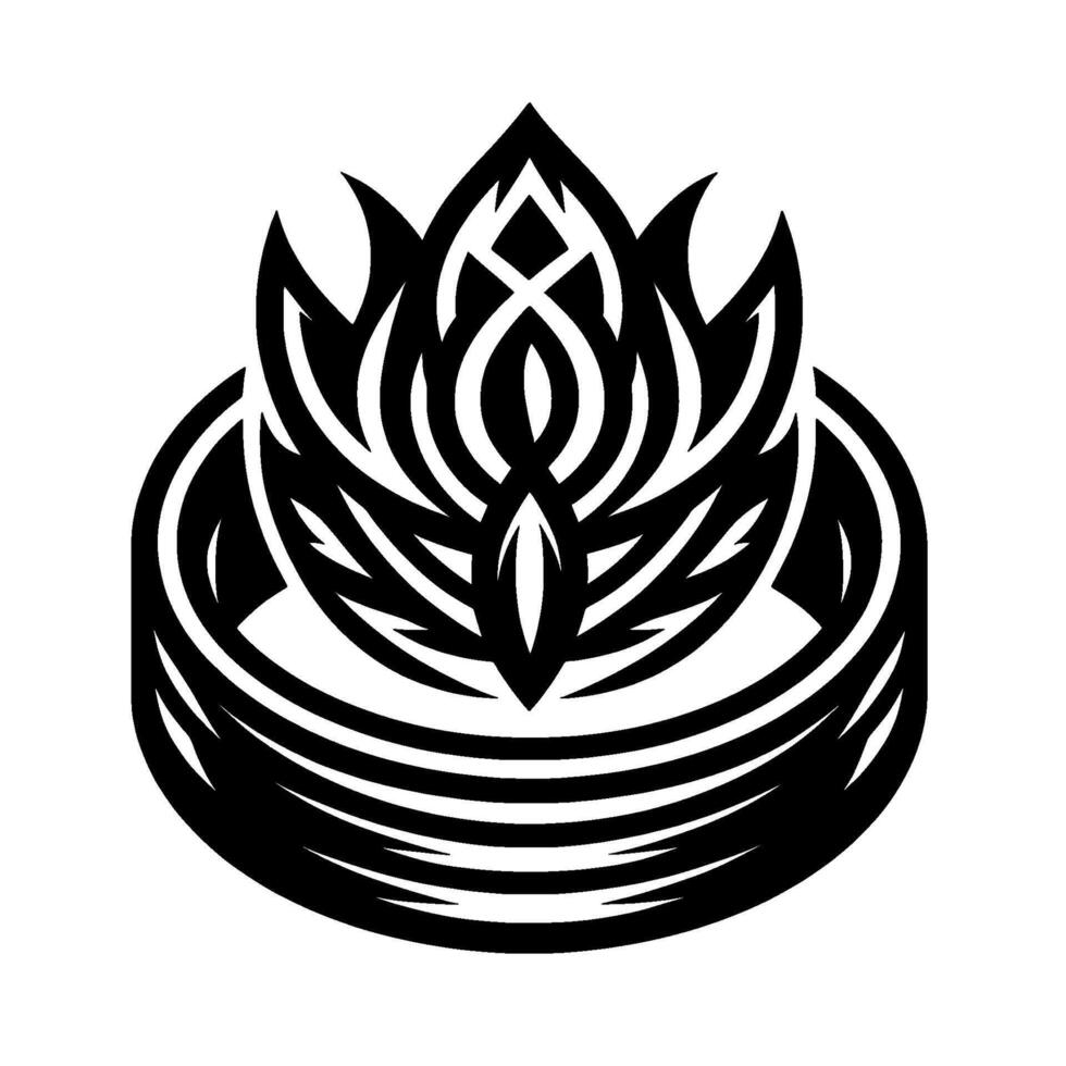 Black and White Lotus with Intricate Tribal , Circular Base, and Geometric Petals. vector