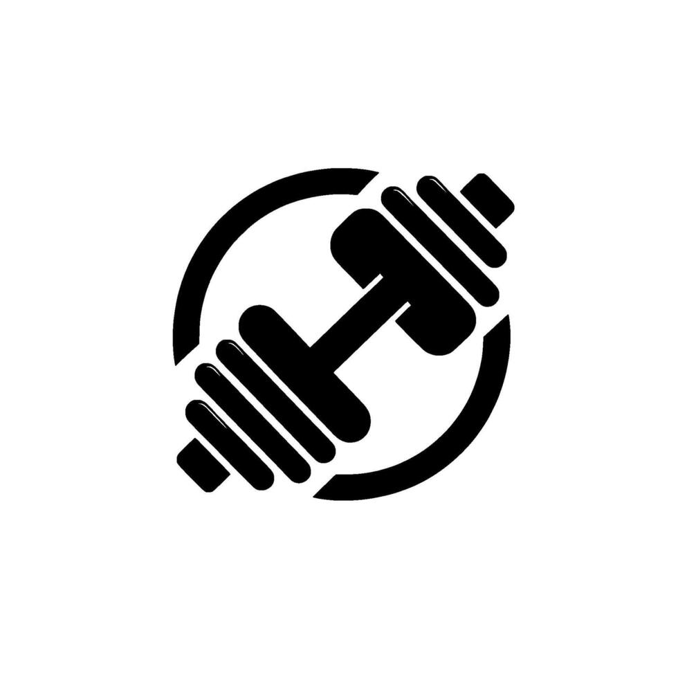 Bold Black Dumbbell Enclosed in a Circular Frame on a White Background, Representing Fitness and Strength. vector
