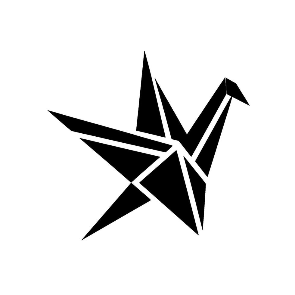 Black Origami Crane on White Background Geometric Illustration of Folded Paper Bird, Modern . vector