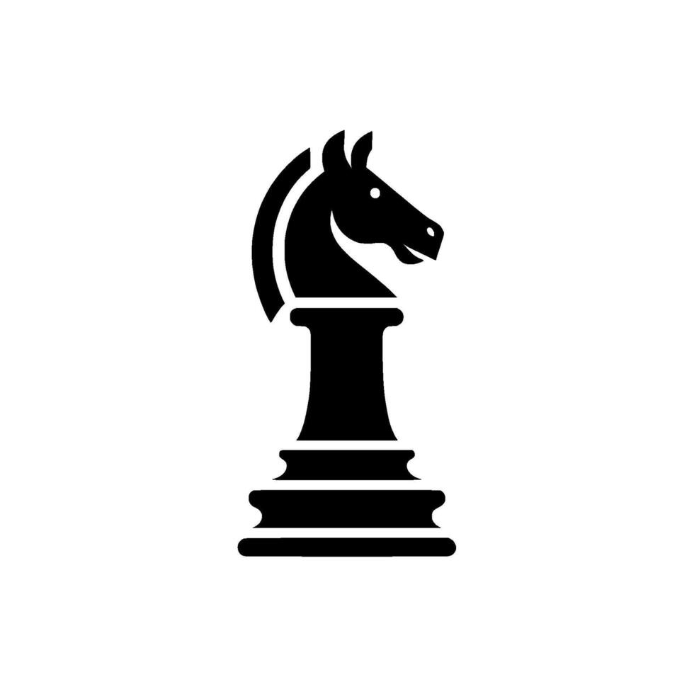 A minimalist black and white silhouette illustration of a chess knight piece, symbolizing strategy. vector