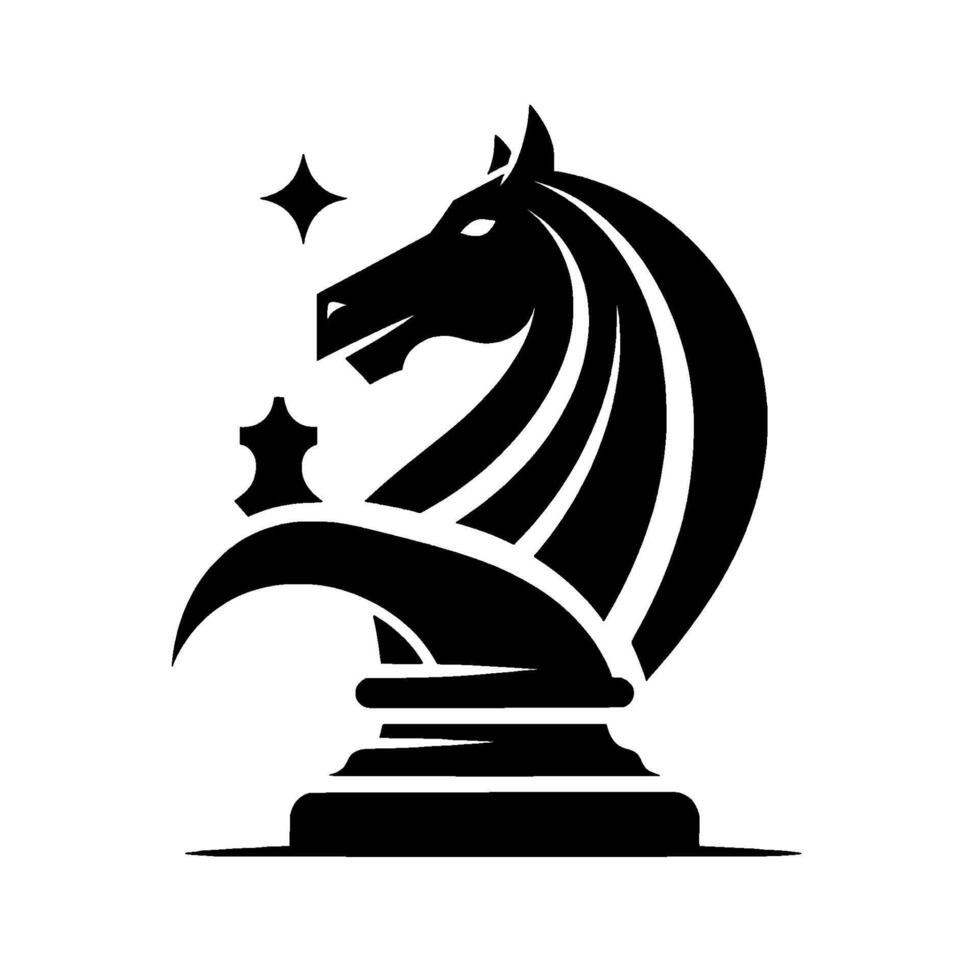 Elegant Black and White Chess Knight Silhouette with Star Accents on a Clean White Background vector
