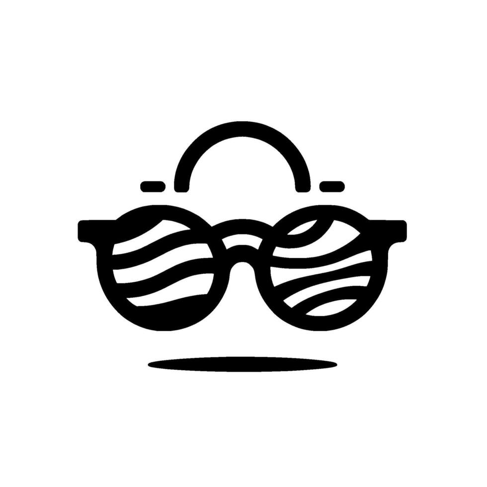 Minimalist, whimsical face composed of eyeglasses with wavelike lenses, a curved upper detail, and a simple horizontal line. vector