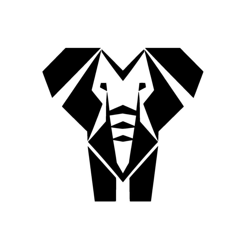 Geometric Elephant, Stylized Black and White with Angular Shapes, Isolated on White Background, Modern . vector