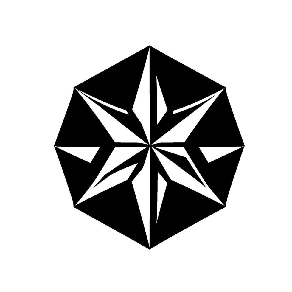 Geometric Starburst within an Octagon A Bold Black and White Abstract on a Bright White Background. vector