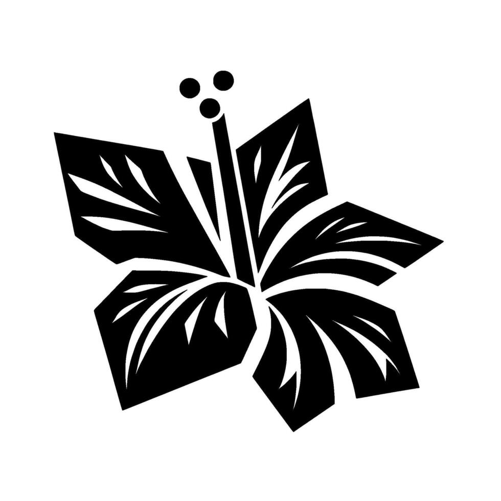 Bold Black and White Hibiscus Flower with Geometric Petals and Detailed Stamens, Isolated on White. vector