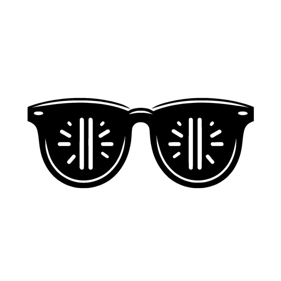 Bold, black and white illustration of sunglasses with stylized, linear designs on a white background. vector