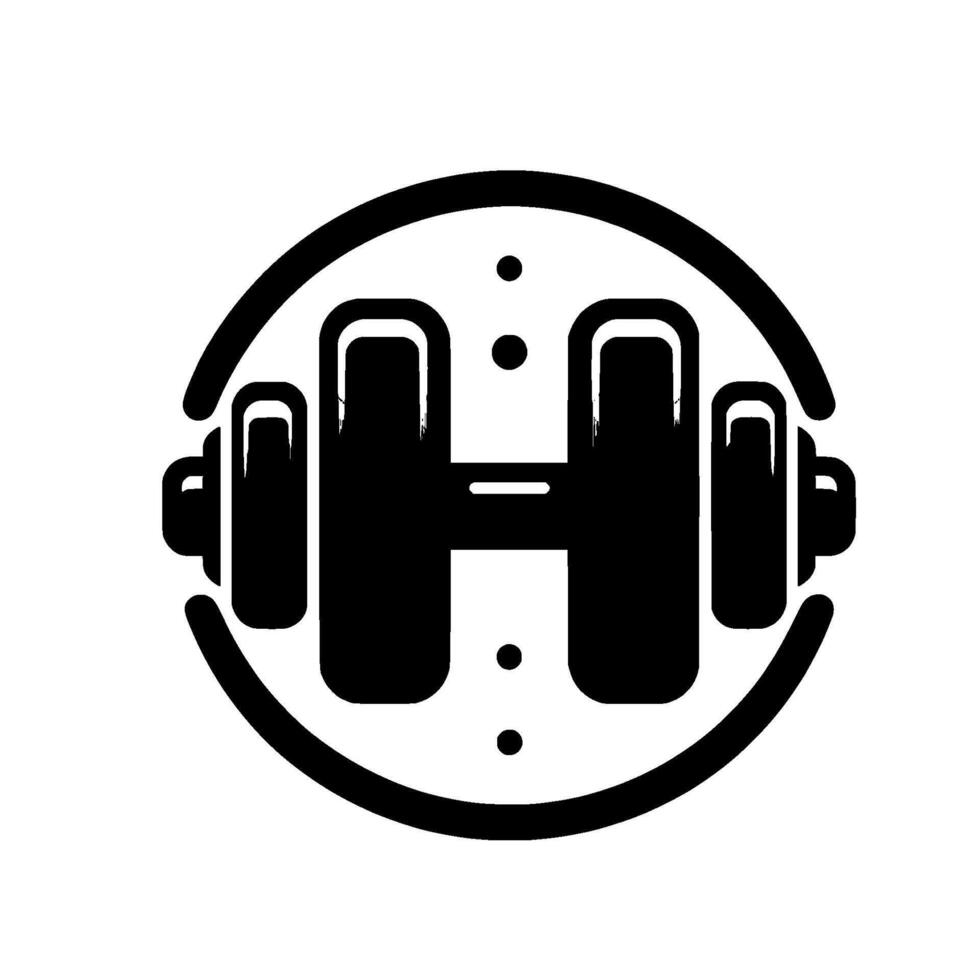 Minimalist Gym Black Dumbbell Inside Circle with Dots Representing Health, Fitness and Exercise on White Background vector