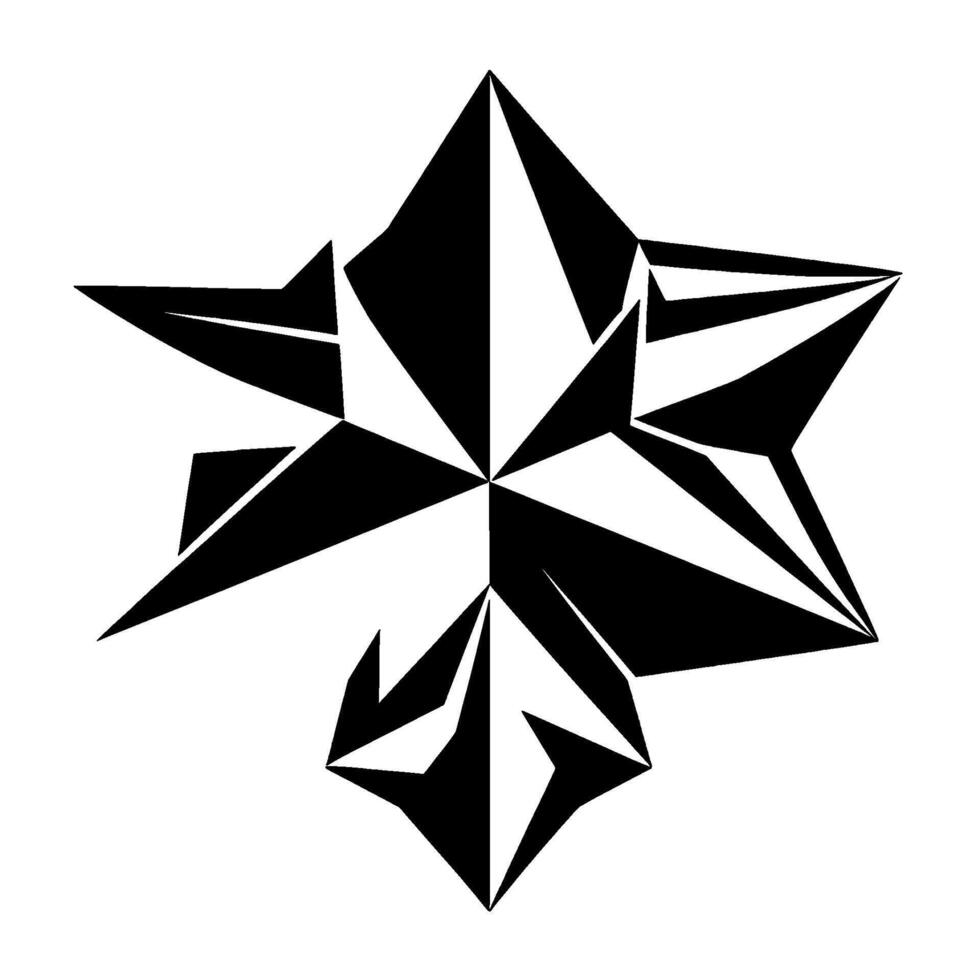 Geometric Black and White Starburst with Sharp Angles and Faceted Shapes on a White Background, casting a soft shadow. vector