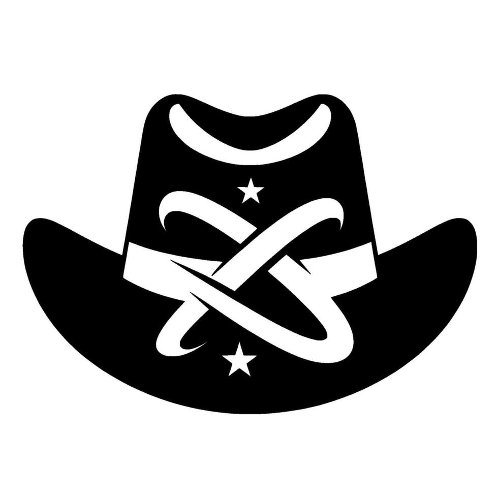 Bold Cowboy Hat Black Silhouette with Abstract White Overlay, Star Embellishments, and Minimalist Aesthetic. vector