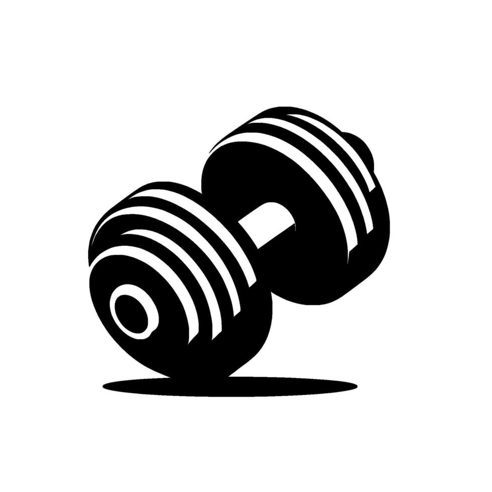 Minimalist Black White Dumbbell with Striking Linear Detail, Isolated on White Background, Representing Fitness Strength. vector