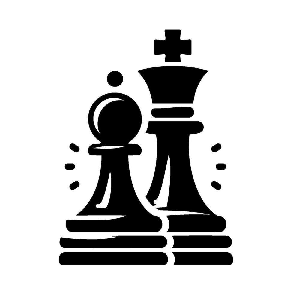 Bold Black and White Chess Pieces King and Bishop Silhouettes, Classic Strategic Game Representation, Isolated on White Background. vector