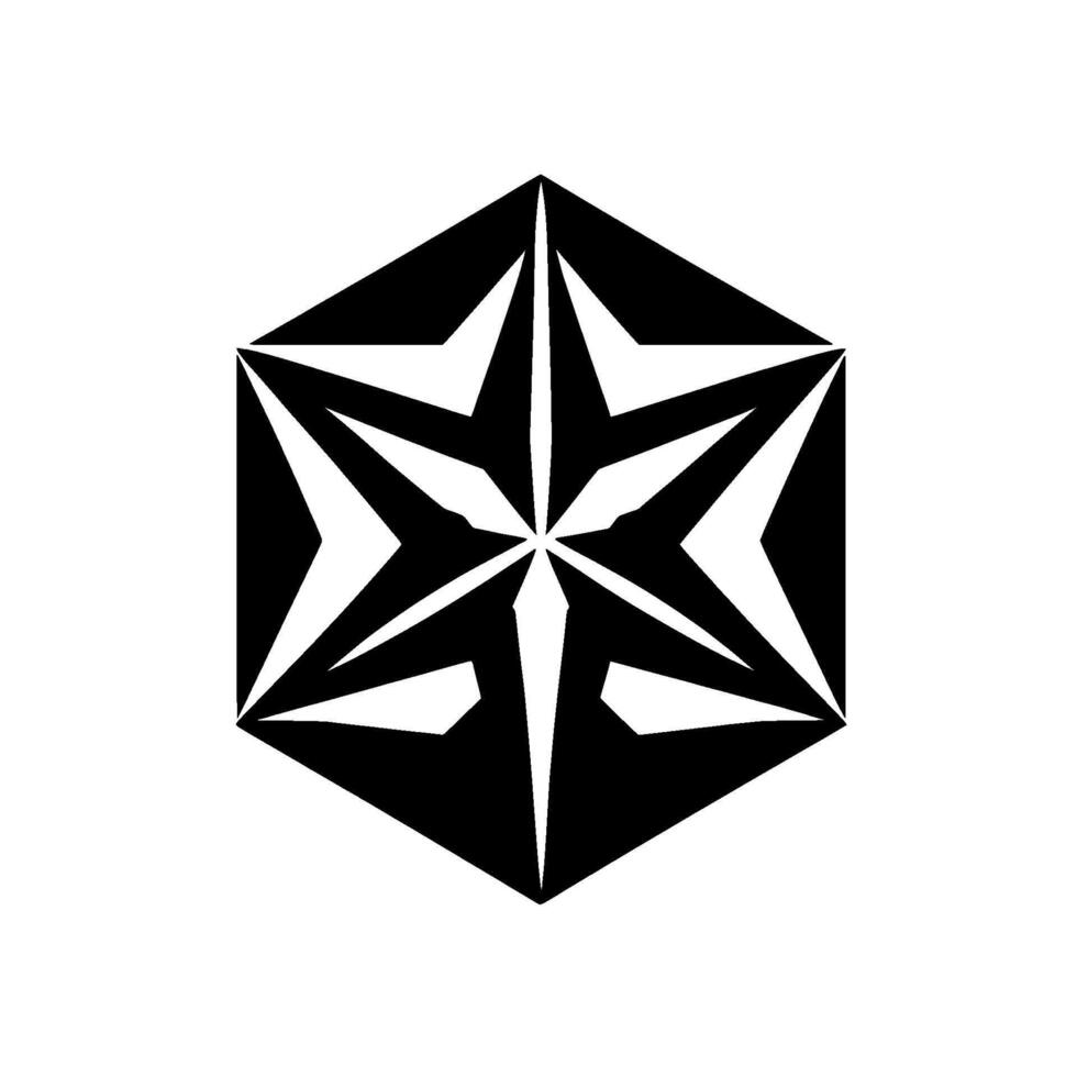 Geometric Black and White A Star Within a Hexagon, Highlighting Contrast and Symmetry. vector