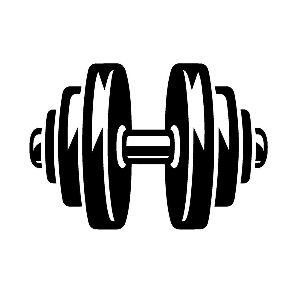 Black and White Dumbbell Representation of Strength Training and Fitness on White Background. vector